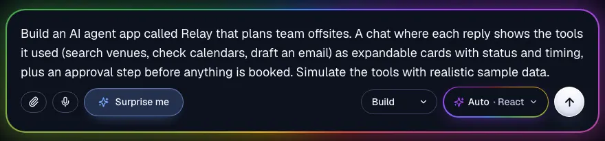 The Supacode home composer with a prompt for an offsite-planning agent called Relay